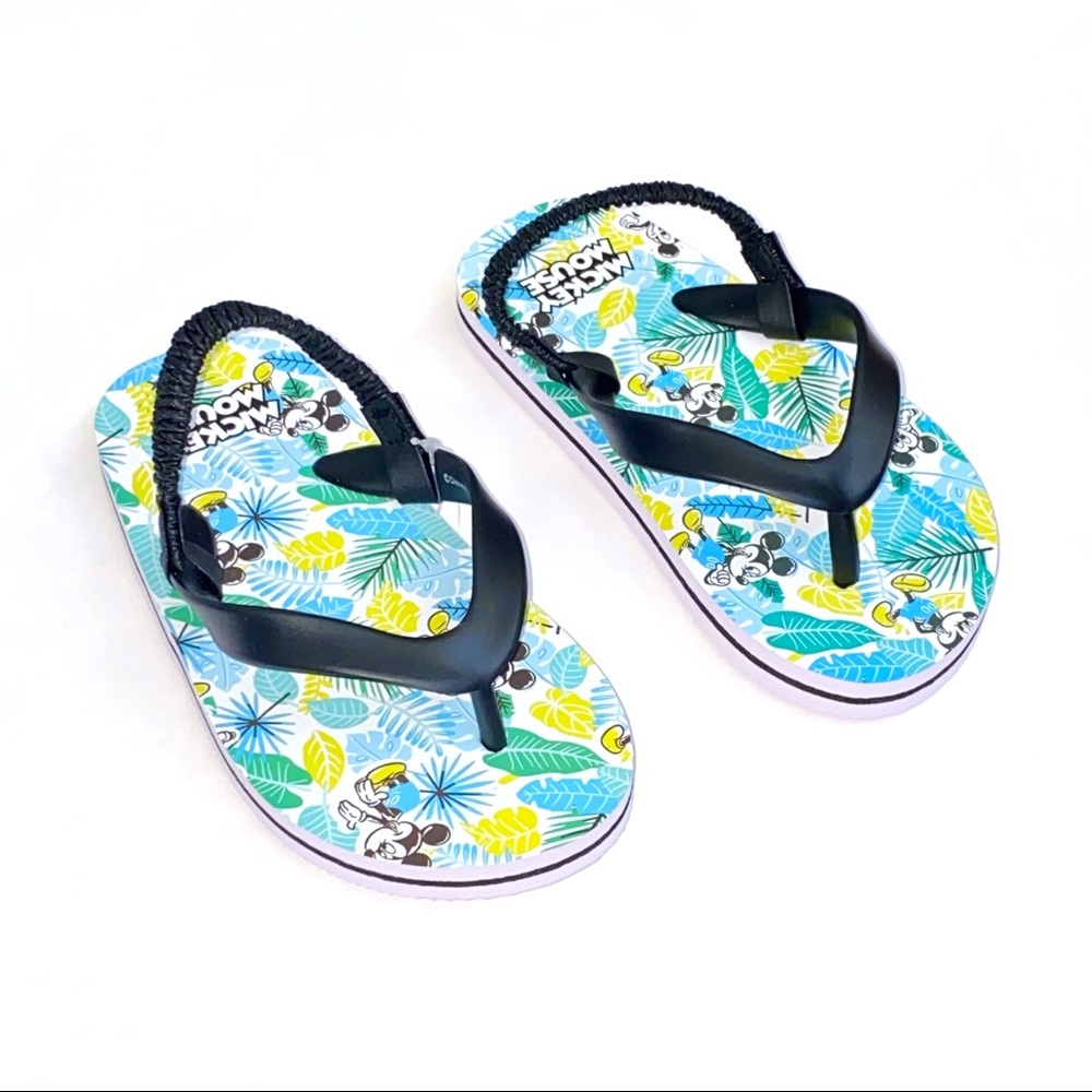 Disney Mickey Mouse black blue green palm leaf print thong flip flop sandals